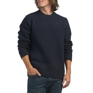 LACHLAN Navy Lambswool Blend Waffle Crew Neck Sweater